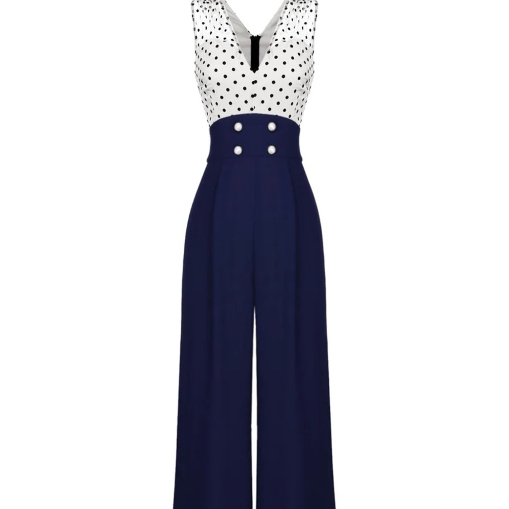 1950s retro polka dot navy jumpsuit Retro-Stage